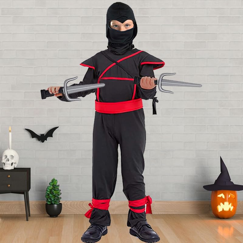 SATKULL Kids Ninja Costumes with Halloween Ninja Accessories for Boys Dress up Best boys Gifts (kids-L-8/9T Black) - Image 3